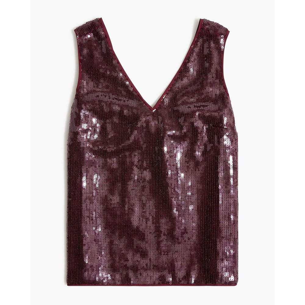 J. Crew NWT Womens Sequin V-Neck Sleeveless Shell Top Burgundy CF364 Small